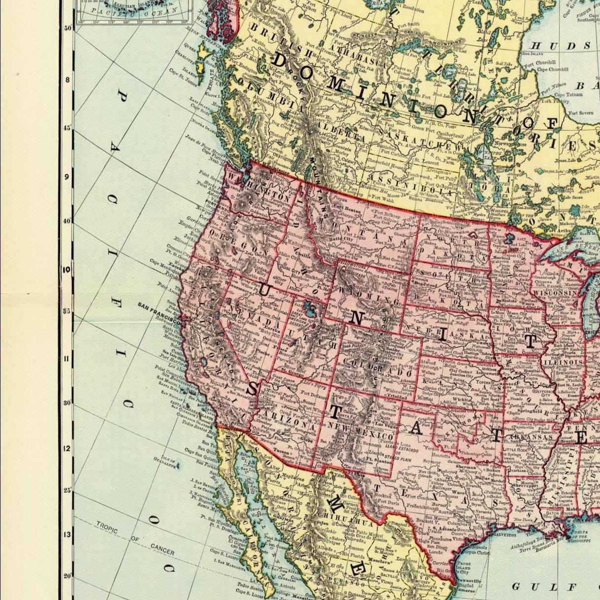 1800年代の北アメリカ地図：歴史大陸コレクション（デジタル