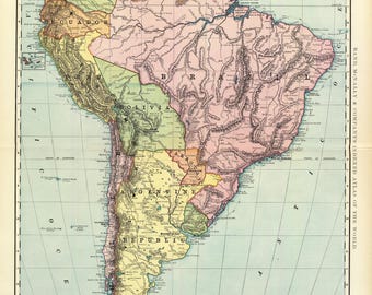 Vintage South America Continent Map Print - 1800s Historical Continent Map Print (Digital Download)