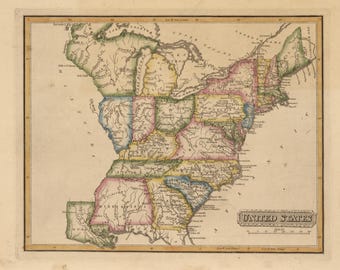 1940年代のヴィンテージアメリカ地図プリント、第二次世界大戦後の