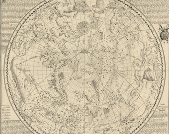 Vintage 1705  Celestial Constellation Map: Southern Hemisphere Map Print (Digital Download)