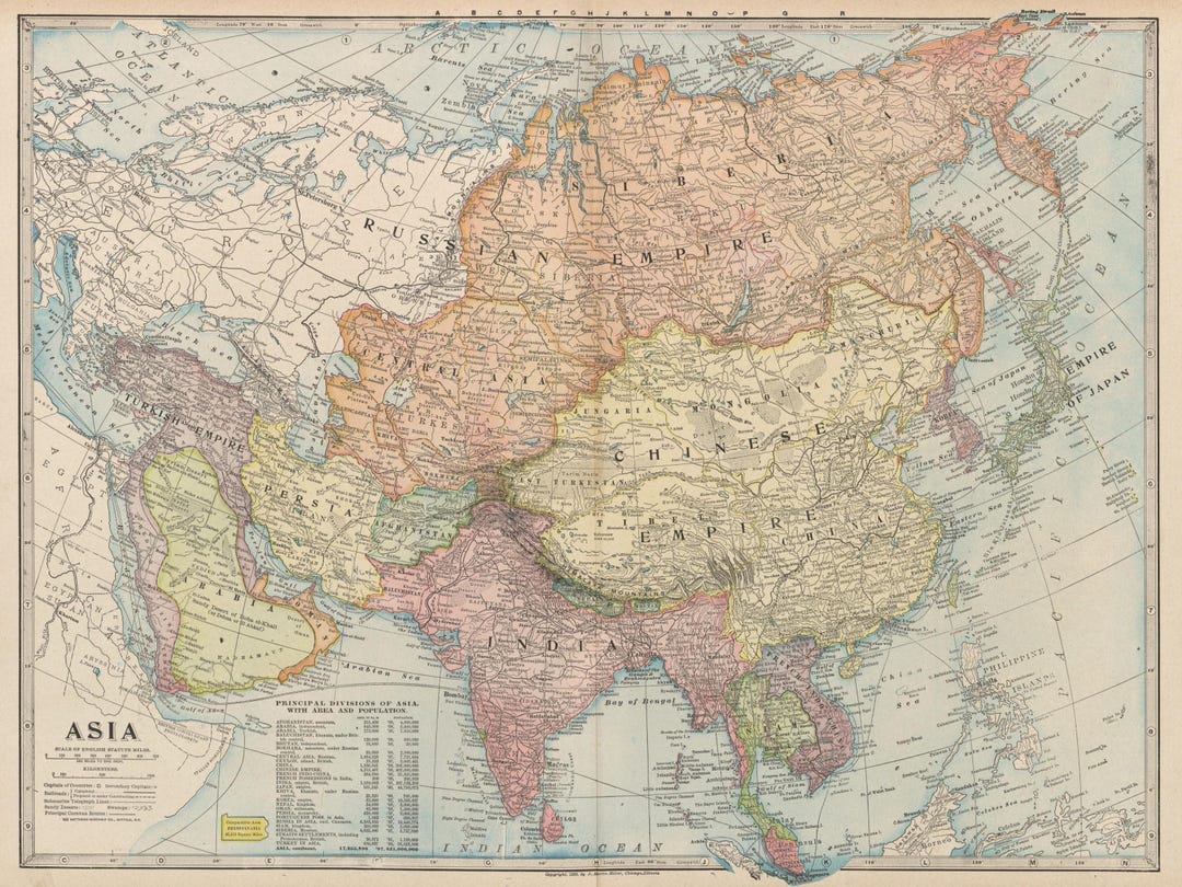 1800s-asia Continent Map-continent Map Collection 2 of 6 - Great for ...