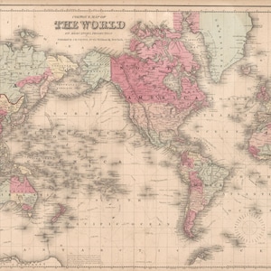 1800s Mercator Projection World Map: Historical Wall Art (Digital Download