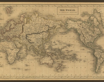 Vintage Historical World Map - 1840 Mercator's World Map Print