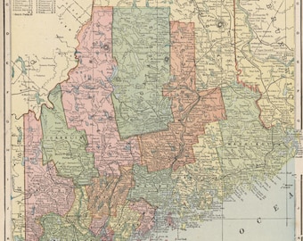 Stampa della mappa dello stato del Maine d'epoca - Mappa storica degli Stati Uniti del 1800 (download digitale)