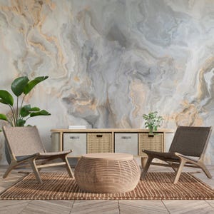 Decor Marble Wallpaper, Fluid Art Wallpaper, Abstract Painting Wall Mural, Beige Marble Wallcovering, Modern Art Wall paper, Wall Decoration