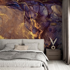 Purple Marble Wallpaper Murall, Stone Abstract Wallpaper, Removable Wallpaper, Peel and Stick No-Woven- Splashes Fluid Alcohol Ink