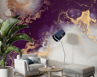 Elegant Purple Marble Wallpaper, Realistic Marble Mural Peel and Stick Self Adhesive Mural, Removable Modern Arts Wallpaper