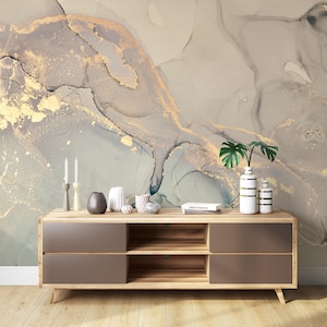 Acrylic Marble Texture Wallpaper, Abstract Removable Wall Mural, Abstract Art Wallpaper, Modern Art Wall Decor, Gold NON METALIC