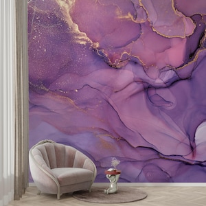 Lila Pastell Wandbild, Ombre Marmor Tapete Schälen & Aufkleben, Tapete Moderne Wanddekoration, Selbstklebende Tapete Marmorierendes Wandbild