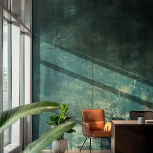 Carta da parati astratta verde scuro, carta da parati in cemento verde acqua di dimensioni personalizzate, murale con motivo, autoadesiva o incollata