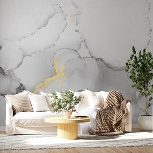 White Gray Marble 3d Photo Vinyl Wallpaper, Self Adhesive, Peel and Stick, Wall Mural Wall Decoration Minimalistic Scandinavian Removable