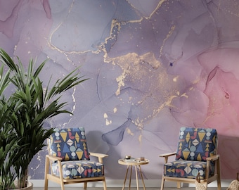 Pink purple Wallpaper Peel and Stick Wall Mural, Abstract Marble Wallpaper, Girl Bedroom, Alcohol ink Wallpaper, Aesthetic Wallpaper Pink