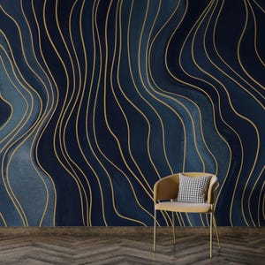 Modern Watercolor Blue Wallpaper, Navy Blue Geometric Mural, Peel & Stick Decor, Minimalistic Adhesive Wallpaper Art Deco background