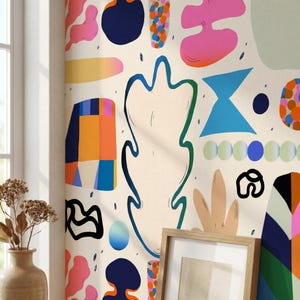 Colorful Abstract Mural, Modern Abstract Shapes Wallpaper, Peel and Stick and Traditional Wallpaper