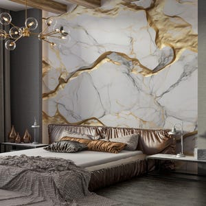 Gray White Marble Wallpaper Peel and Stick, Marble Mural Wall,White Abstract Luxury Removable Wall Decor,Modern Living Room Wallpaper