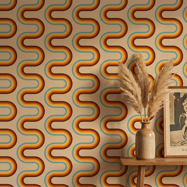 Mid-century wallpaper, retro geometric wallpaper, 70s wallpaper, peel and stick, wall decor, removable or traditional wallpaper