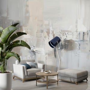 Abstract Art Mural Painting, oil painting gray Wallpaper, Elegant Brush Stroke Canvas, Renter Friendly Custom Size Peel & Stick Covering