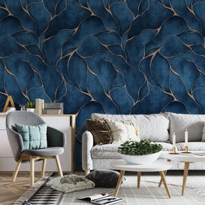 Modern Navy Blue Abstract Lines Wallpaper, Luxury Design Wallpaper, Mural Removable, Peel and Stick Wallpaper