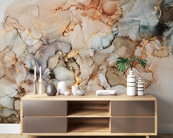 Luxury Marble Wallpaper, Modern Abstract Mural, Liquid Marble Alcohol Ink Wallpaper, Acrylic Marble Texture Wallpaper