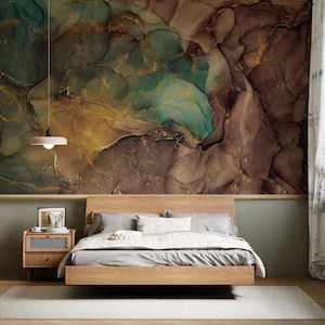 Colorful Alcohol Ink Marble Wallpaper, Modern Abstract Design, Peel and Stick Wallpaper, Concrete Look Peel and Stick Wallpaper