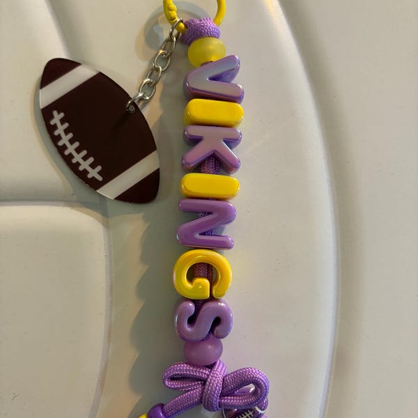 Minnesota Vikings Inspired Keychain | Purple & Gold Football Keychain | Football Fan Keychain | Handmade Beaded Keychain