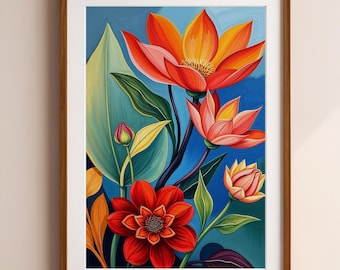Vibrant Floral Abstract | Bold Colorful Flower Digital Art | Modern Floral Printable Wall Decor | Printable Wall Art | Elegant Wall Decor