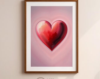 Art mural imprimable pour la Saint-Valentin | Peinture à l'huile romantique coeur en téléchargement numérique | Décoration d'amour moderne | Cadeau à téléchargement immédiat pour couple