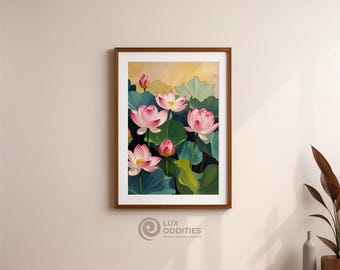 Serene lotusbloemkunst | Elegante digitale bloemenprint | Rustig afdrukbaar muurdecor
