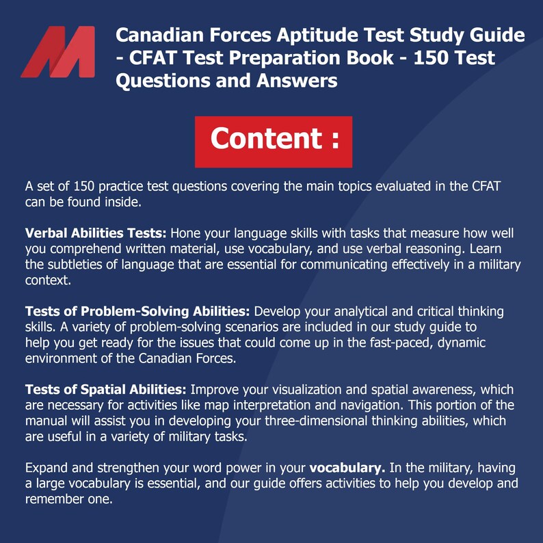 Cfat Training Module Canadian Forces Aptitude Test Study Guide - CFAT Test Preparation Book ...
