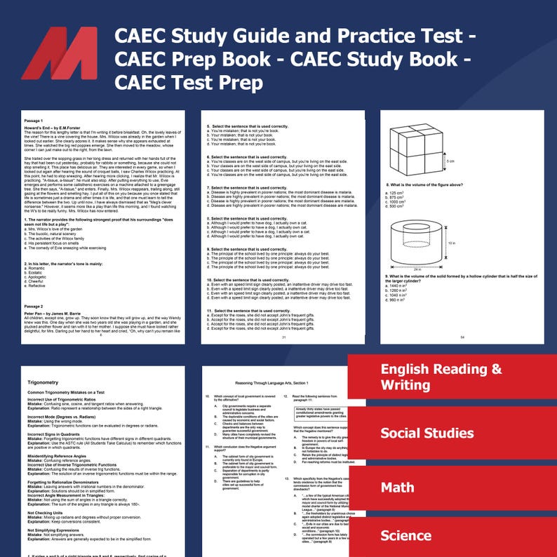 Caec Math Sheet CAEC Study Guide and Practice Test - CAEC Prep Book - Caec Study Book ...