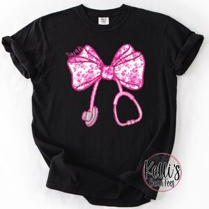 Personalized Stethoscope Bow Tee