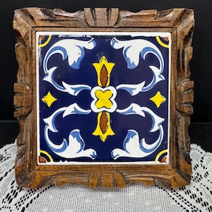 Mexican Talavera Tile and Wood Trivet