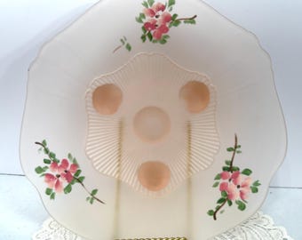 1930 Three Footed, Pink Satin Glass Depression Dish