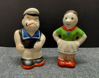 RARE: 1930 Japan Popeye and Olive Oyl Salt & Pepper Shakers