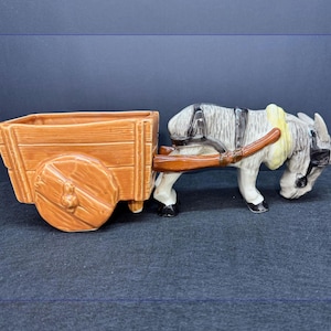 Rare Vintage Mid Century Donkey with Cart Planter