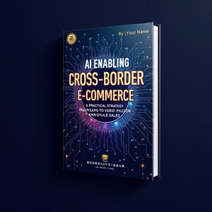 May include: A book cover with a blue and black background featuring a circuit board design. The title is "AI Enabling Cross-Border E-Commerce: A Practical Strategy to Yield Million Annondale Sales".