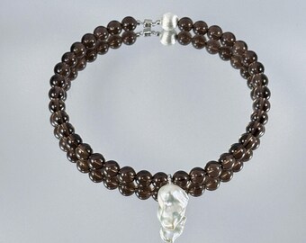 Pearl Bead Necklace Gold Chain Travel Jewelry City Pendant Smoky Quartz Crystal Piece Beach Accessory Bridesmaid Gift Stone Pendant Silver