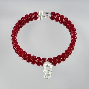Red Agate Crystal Pendant with Pearl Baroque Design Silver Chain Gemstone Necklace for Woman Birthday Present Special Gift Boho Style Stones