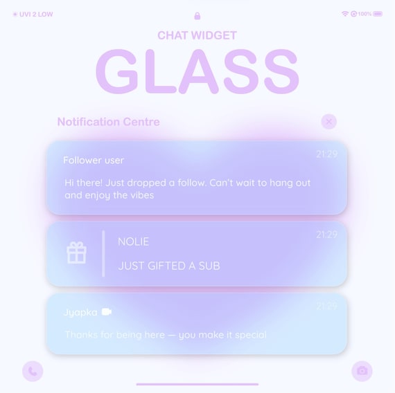 Glass Twitch Chat Widget: Pastel Kawaii Notification Overlay with Custom Alerts And Minimalist Style