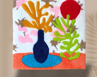 Ręcznie robiony wełniany dywan z włóczką: abstrakcyjny wzór kwiatowy, nowoczesna dekoracja do domu (60 x 60 cm)