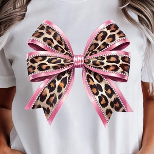 Leopard Kokette Bogen PNG | Kokette PNG | Leopardenmuster Sublimation | Girly weiches Mädchen PNG | Kokette Shirt Motiv