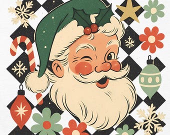 Retro Santa PNG | Vintage Christmas Sublimation Design | Holiday Shirt Printable | Winking Santa Clipart | Digital Download