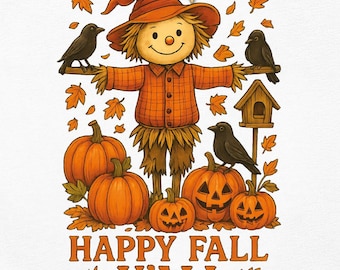 Happy Fall Y’all PNG | Scarecrow Pumpkin Sublimation Design | Autumn Harvest Clipart | Rustic Fall Farmhouse Graphic