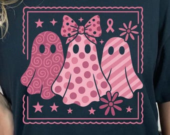 Fantasma rosa de Halloween PNG / Diseño de sublimación para concientizar sobre el cáncer de mama / Clipart de Boo lindo / Descarga digital de octubre