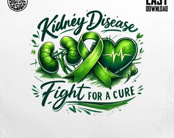 PNG de concientización sobre la enfermedad renal, lucha por una cura, apoyo a la cinta verde, diseño digital de latidos del corazón, descarga de sublimación, uso comercial