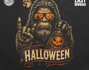 Cool Bigfoot Halloween PNG | Spooky Jack-o'-Lantern Sasquatch Digital Download | Retro Vibes Creepy Cute Monster Design