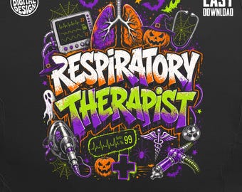Halloween Respiratory Therapist PNG, Spooky RT Design, Trick or Treat RT Gift Digital Download for Nurses & Medics