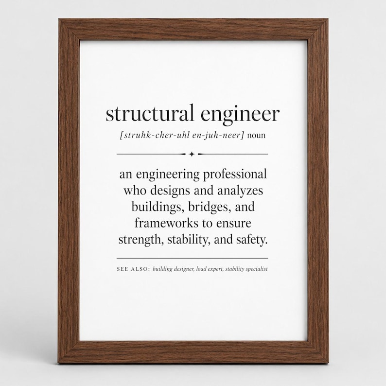Framed definition of "structural engineer" with phonetic spelling and description.