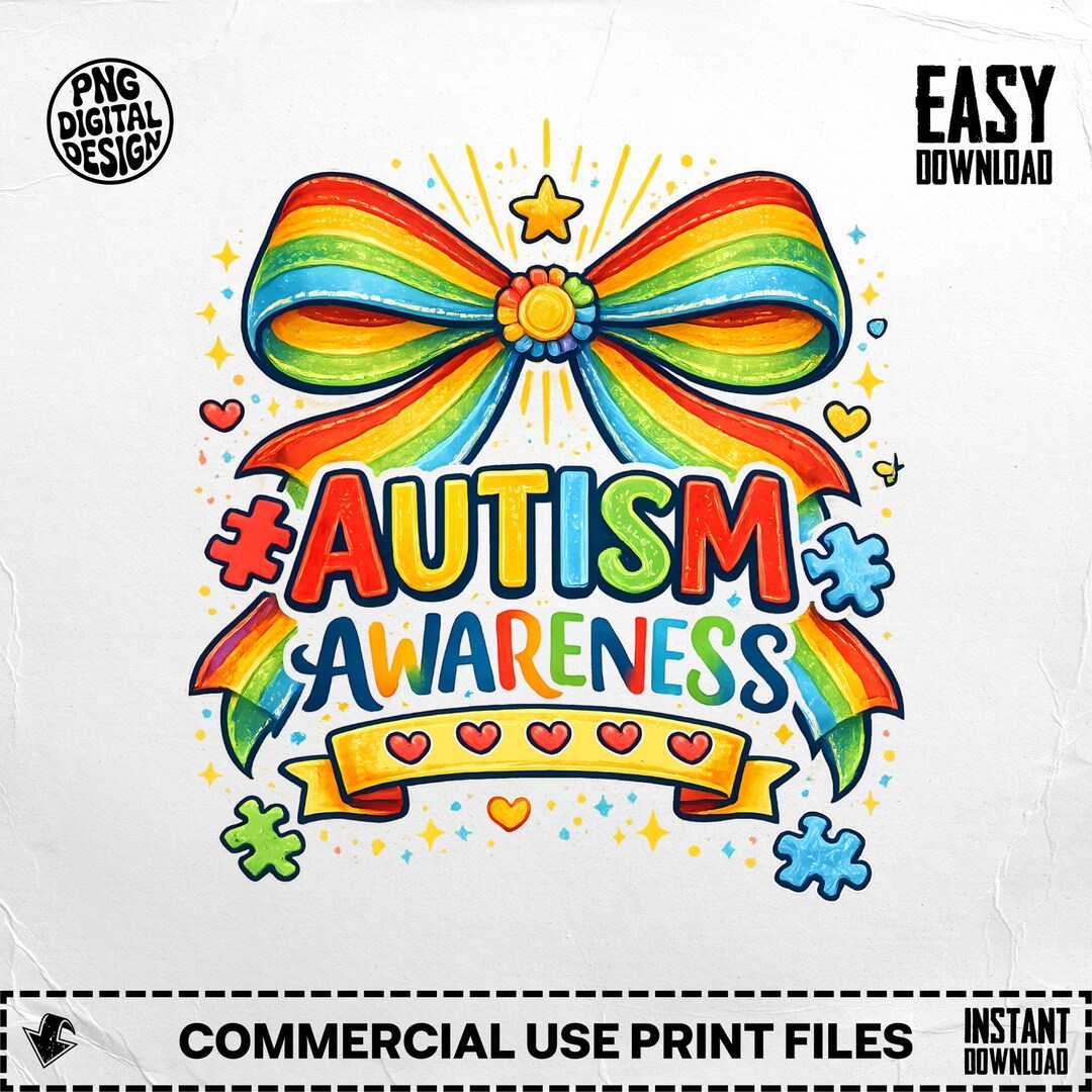 Autism Awareness PNG, Rainbow Ribbon Design, Instant Digital Download ...