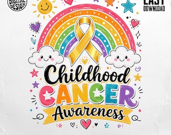 Childhood Cancer Awareness PNG, Yellow Ribbon Rainbow Support Digital Design, Pediatric Cancer Survivor T-Shirt Sublimation File